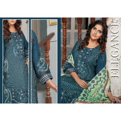 (TEAL BLUE) Heavy Embroidered Dhanak Ready to Wear Dress - MUNIRA