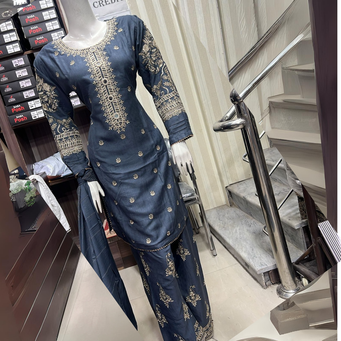 Embroidered Dhanak Dress with Pashmina Shawl | Ready to Wear Winter Collection