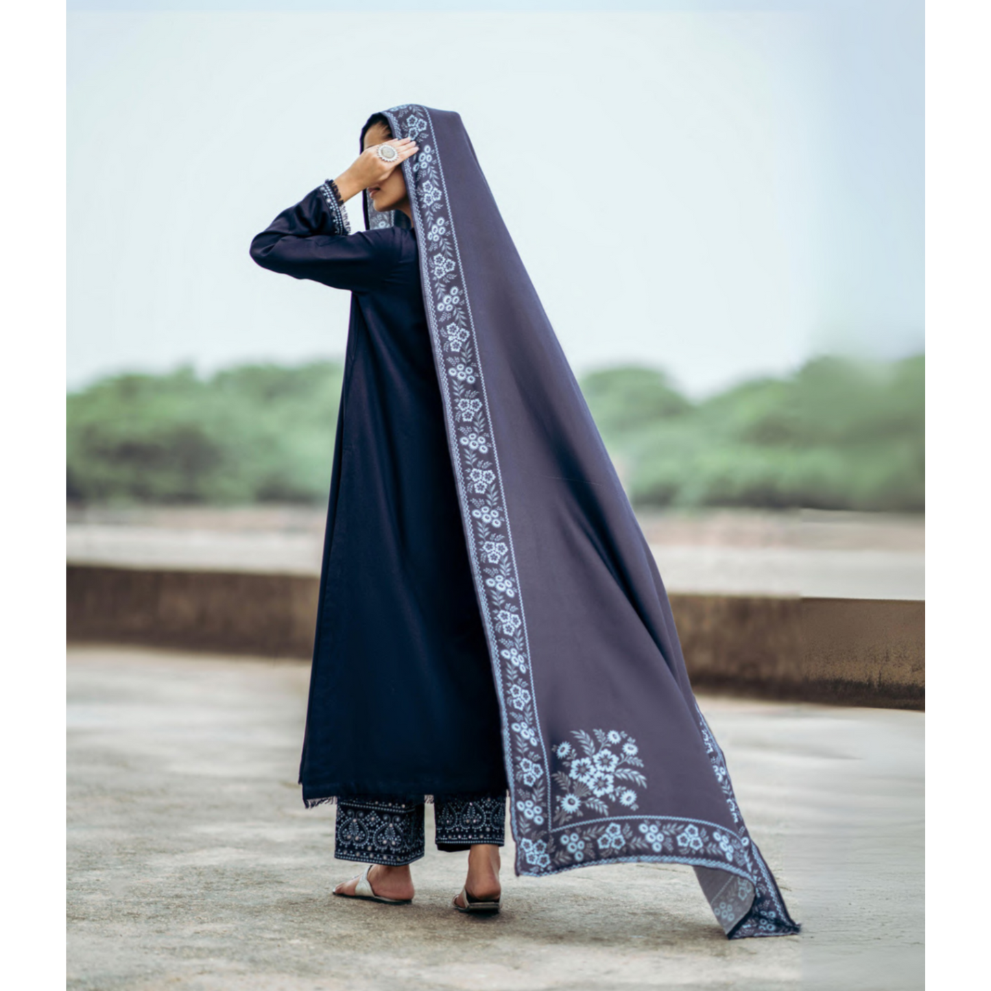 (Dark Blue) Embroidered Dhanak Collection Pc Ready to Wear by Casuallite