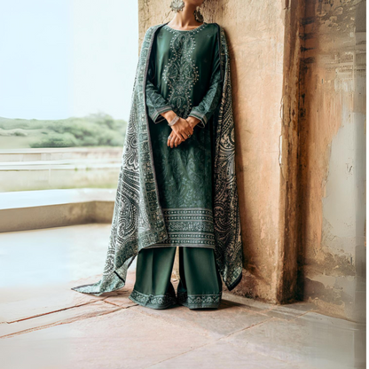 (Dark Green) Embroidered Dhanak Collection Pc Ready to Wear by Casuallite