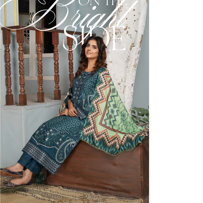 (TEAL BLUE) Heavy Embroidered Dhanak Ready to Wear Dress - MUNIRA