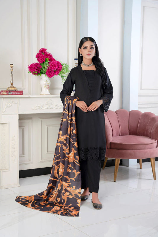 3 PC DHANAK LASERKARI DRESS WITH WOOL SHAWL-RANIYA.h