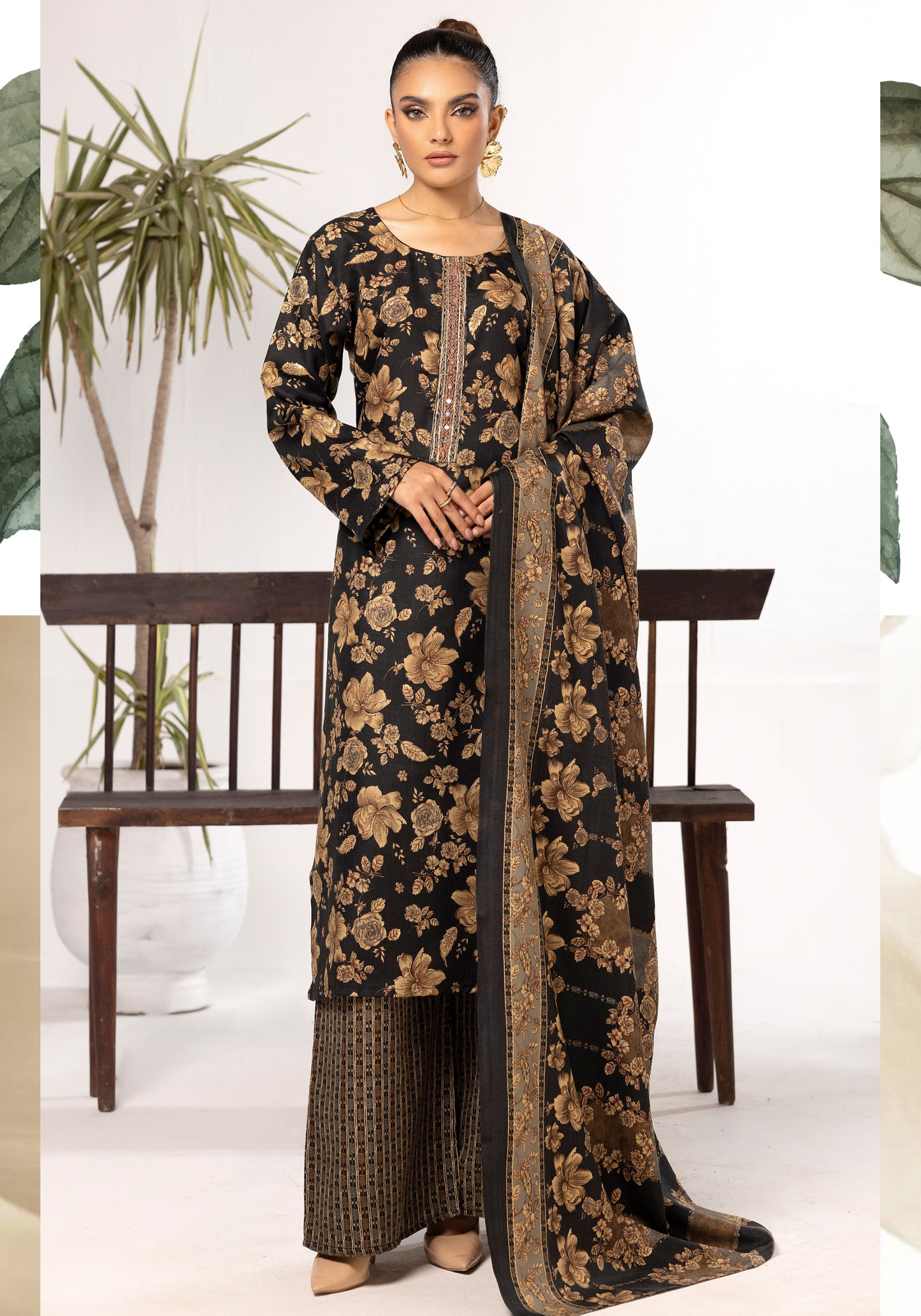 Black | Printed Linen Salwar Kameez & Dupatta | 3 Pc | Ready-to-wear | Simrans