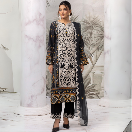 (Black) 3 Pc Digital Printed Embroidered Khaddar Collection | Winter Wear | SIMRANS