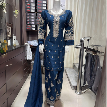 Embroidered Dhanak Dress with Pashmina Shawl | Ready to Wear Winter Collection