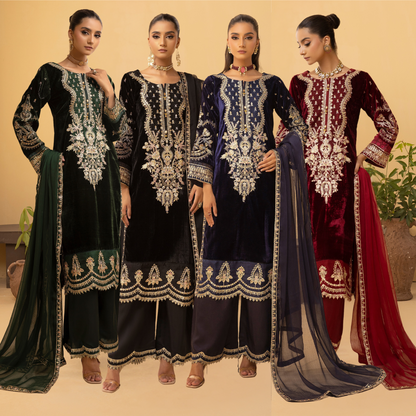 Luxury Velvet Ready to Wear Embroidered Collection by Simrans