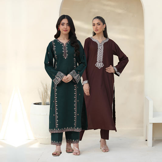 2 Pc Embroidered Dhanak Pakistani Co-Ords Set Dress | UMNAA