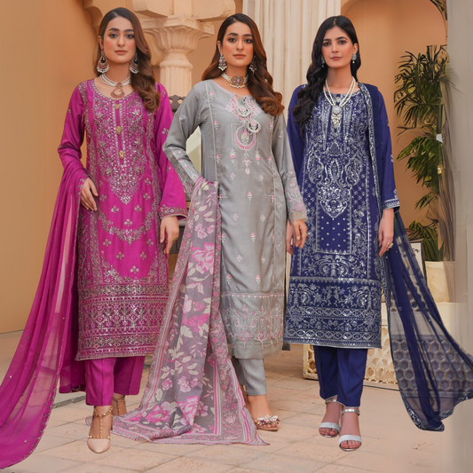 Luxury Embroidered Viscose Linen Dress 3 Pc | Winter Collection | Umnaa