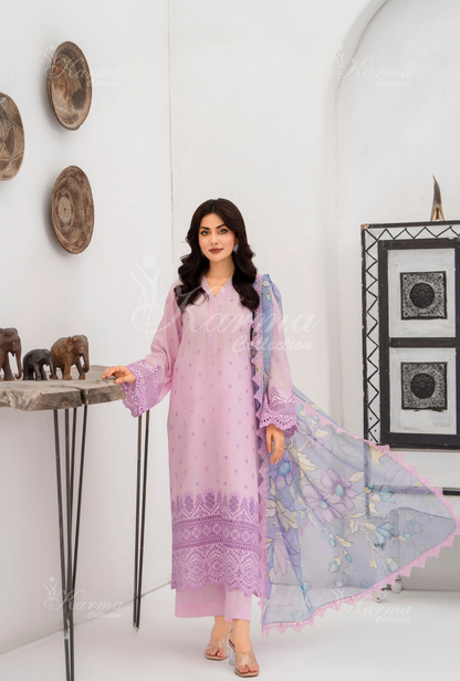 KC- 1388 | Pastel Pink | 3 Pc | Chikenkari Cotton Lawn | Karma Collection