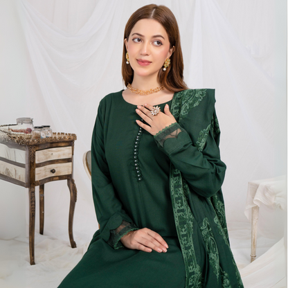 (green) 3 Pc Dhanak Shirt & trouser with Dhanak Shawl | Winter Collection | SIMRANS