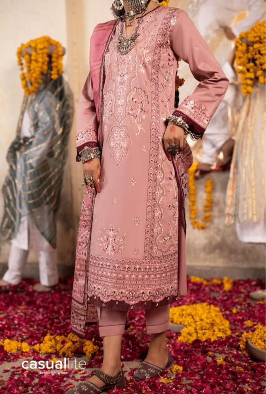 Pink 3 Piece Embroidered Cotton dress - Casuallite