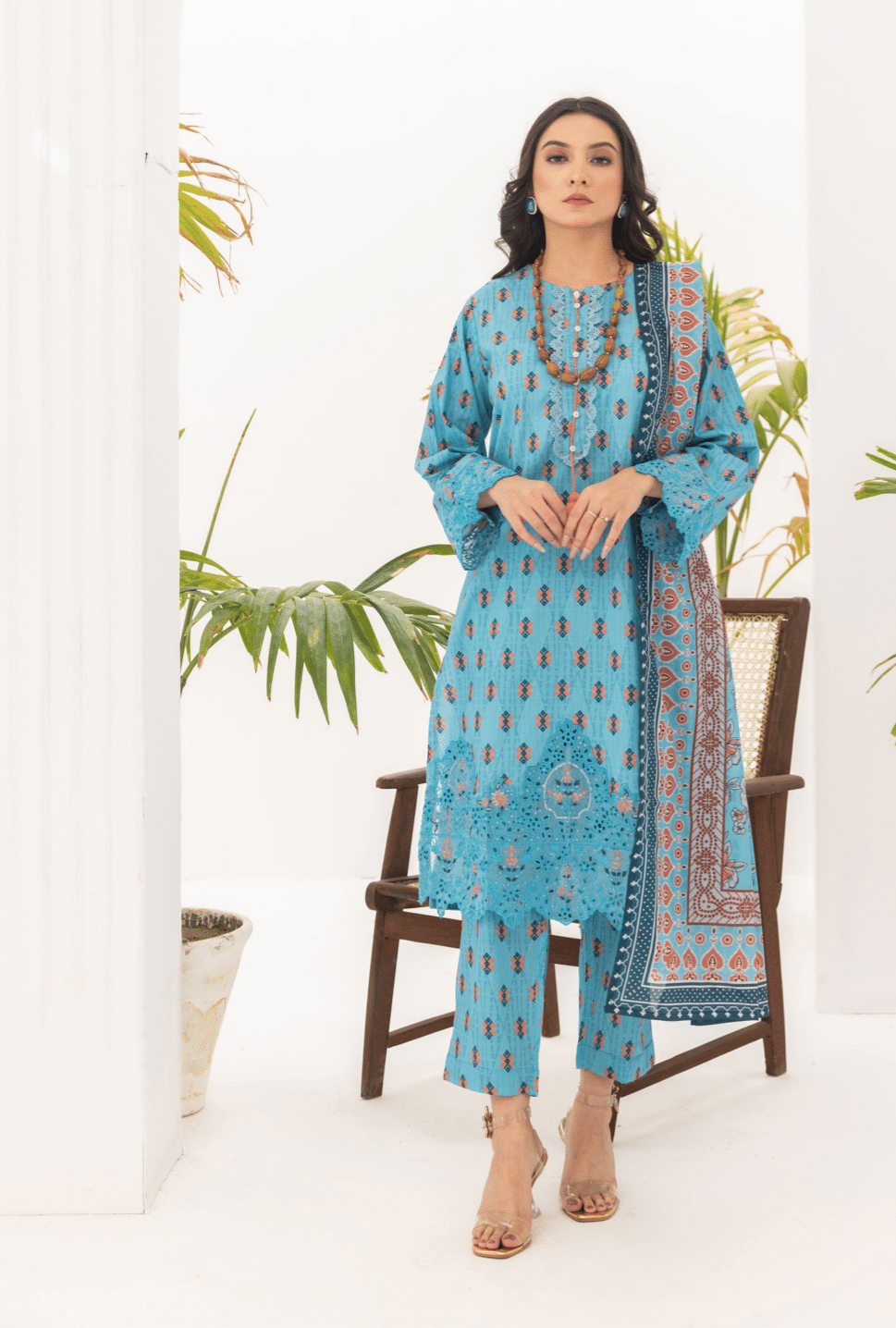 (LIGHT BLUE) Embroidered 3 Piece Lawn Dress - Zainab Fazlani