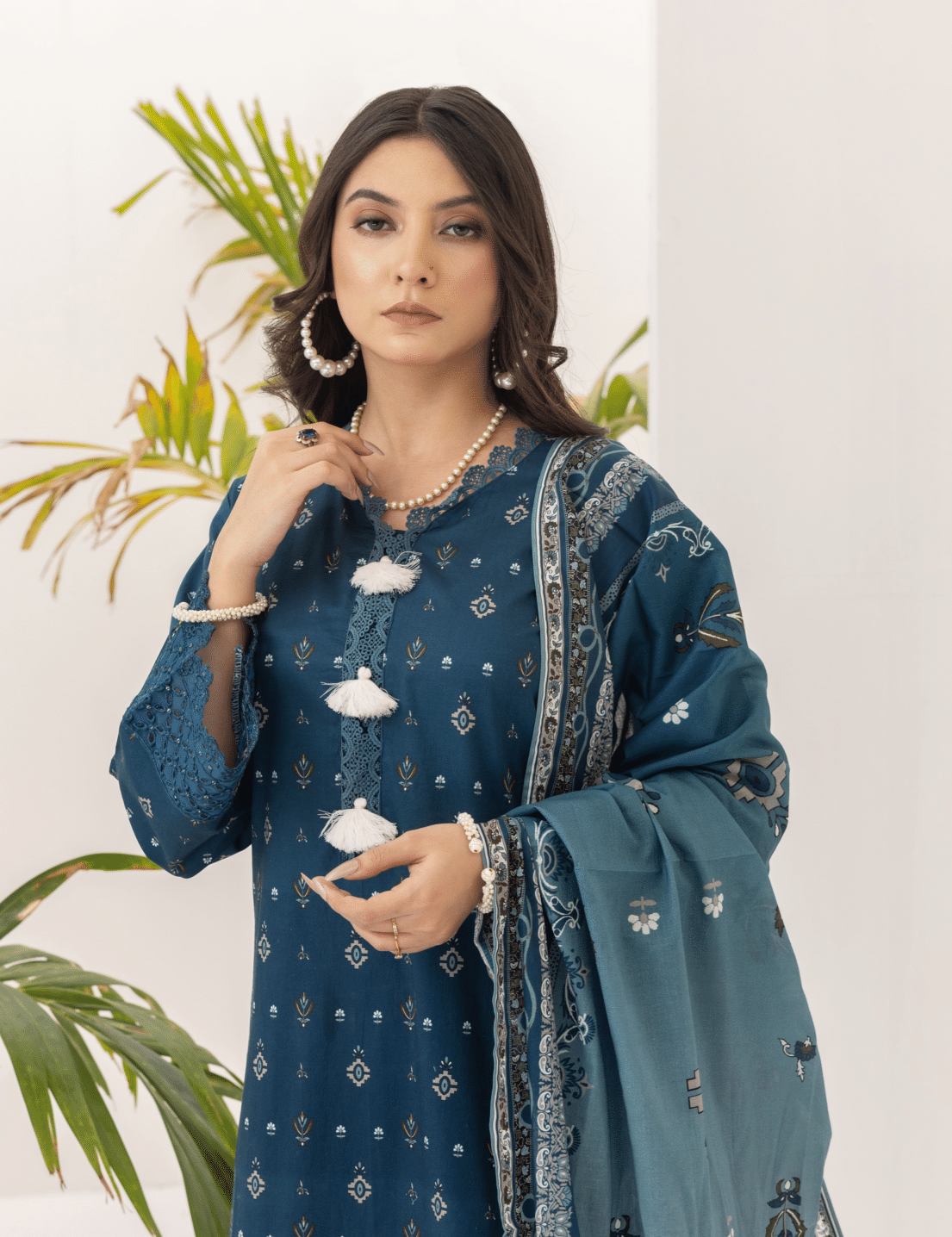 (BLUE) Embroidered 3 Piece Lawn Dress - Zainab Fazlani