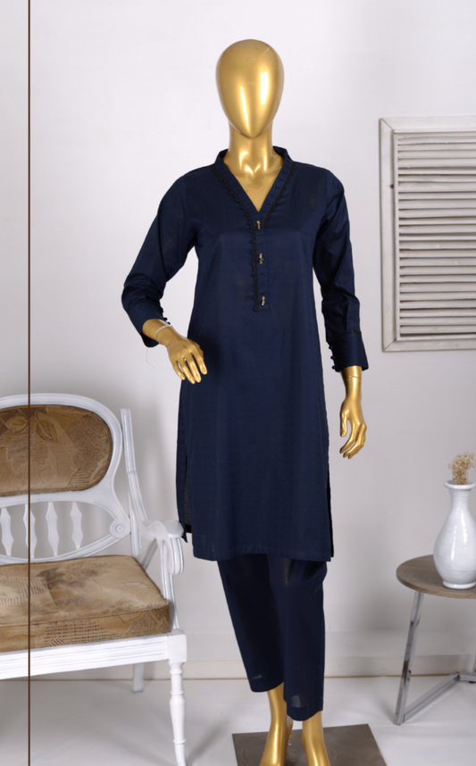 (Navy Blue) 2 Piece Ready to wear Jacquard Solids