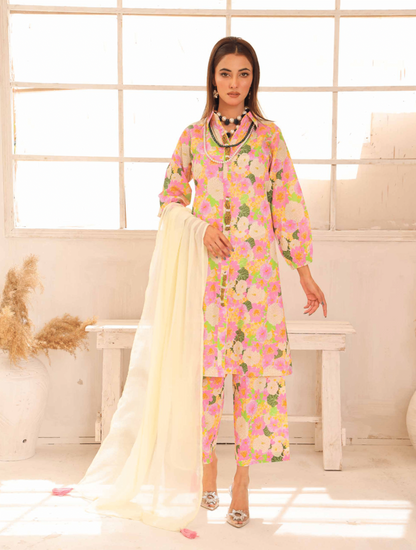 (Light Pink) Printed Lawn 3 Pc Dress By Simrans