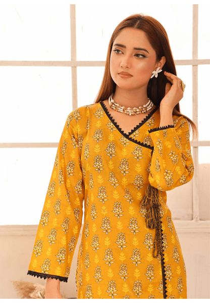 (Yellow) Printed Lawn 3 Pc Dress By Simrans