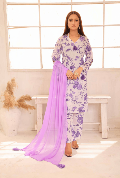 (Lilac) Printed Lawn 3 Pc Dress By Simrans