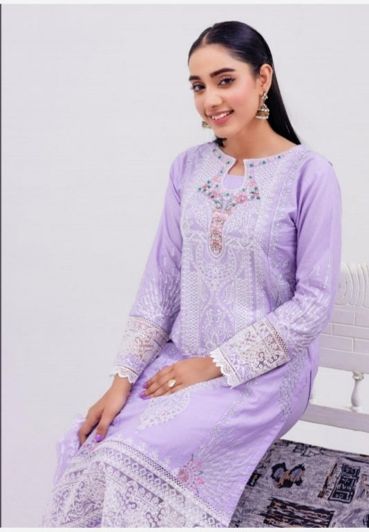 Lilac 3 Pc Festive Embroidered Cotton dress - Rangz