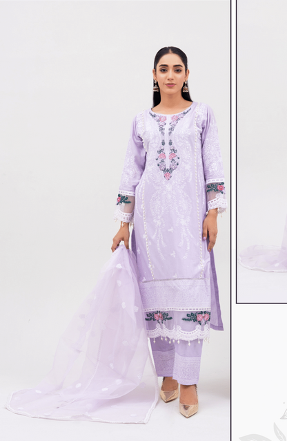 Lilac 3 Pc Embroidered Lawn Collection-Rangz