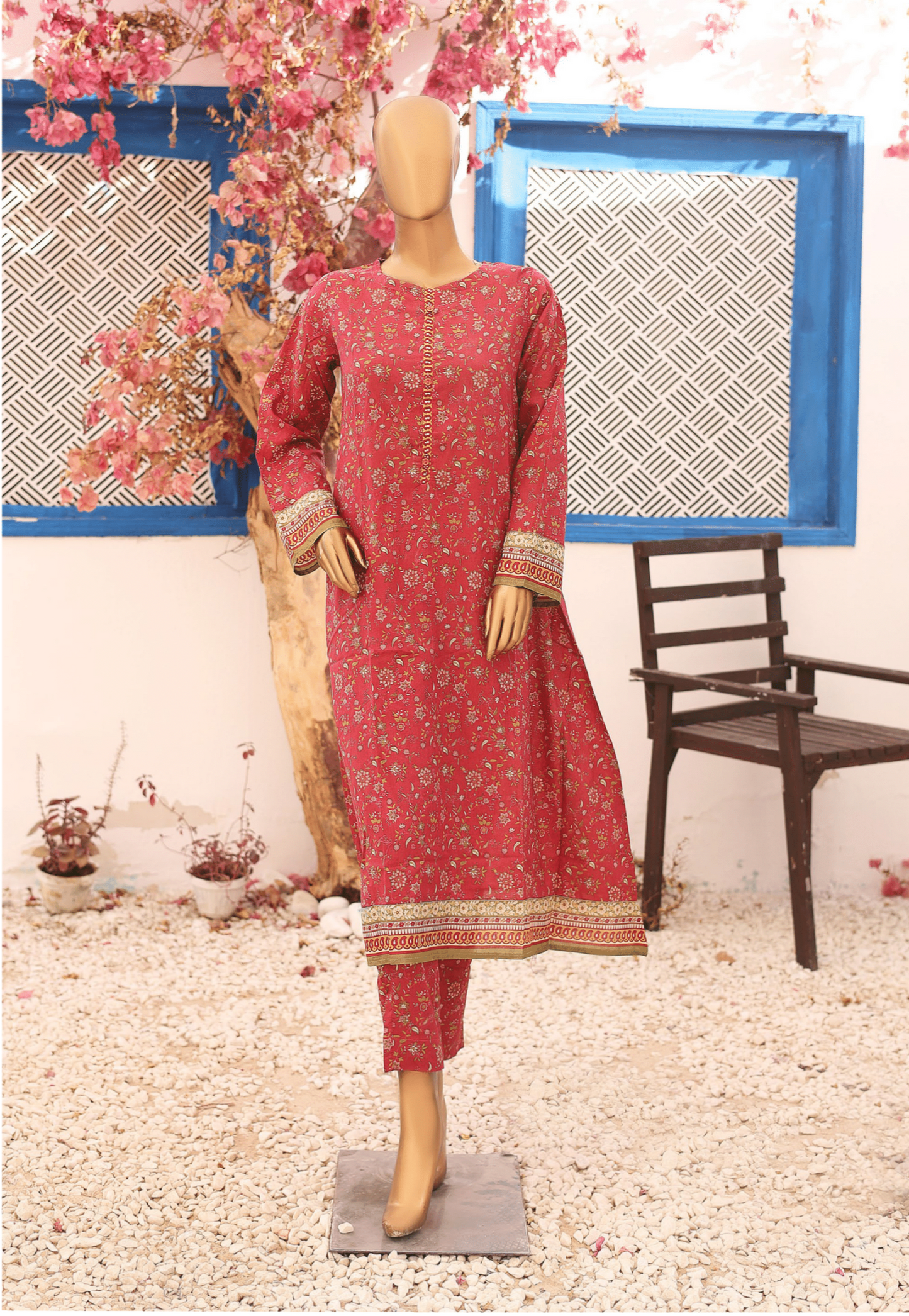 (Persian Red) 2 Pc Printed Lawn Frock by Naubahar