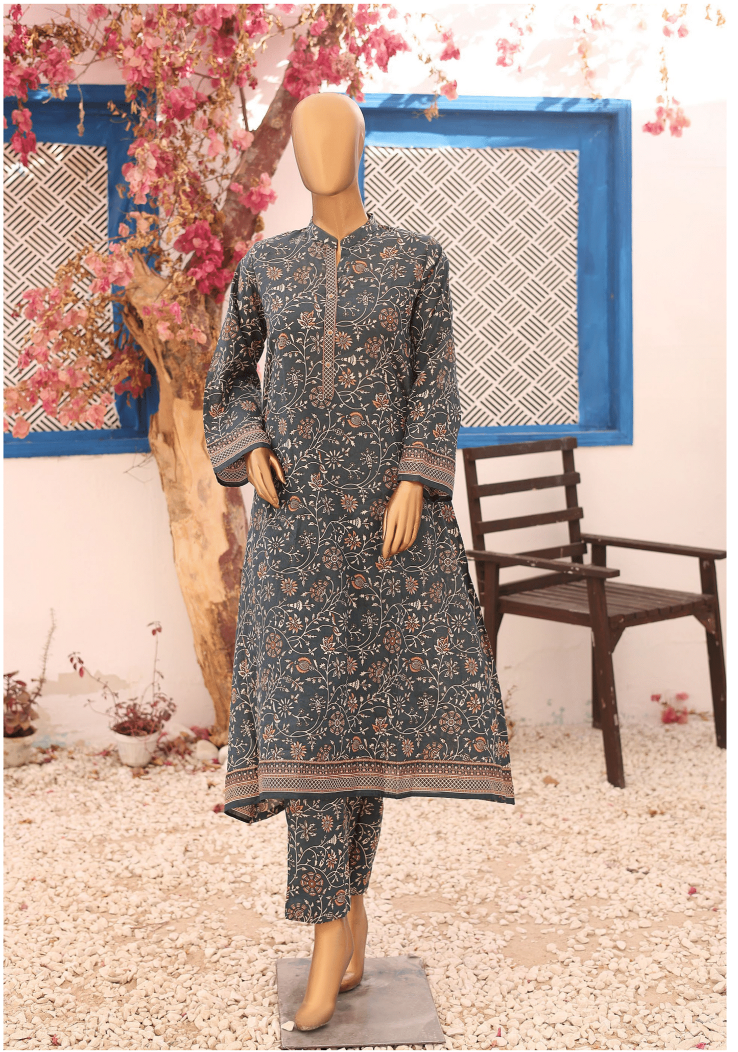 (Dark Grey) 2 Pc Printed Lawn Frock by Naubahar