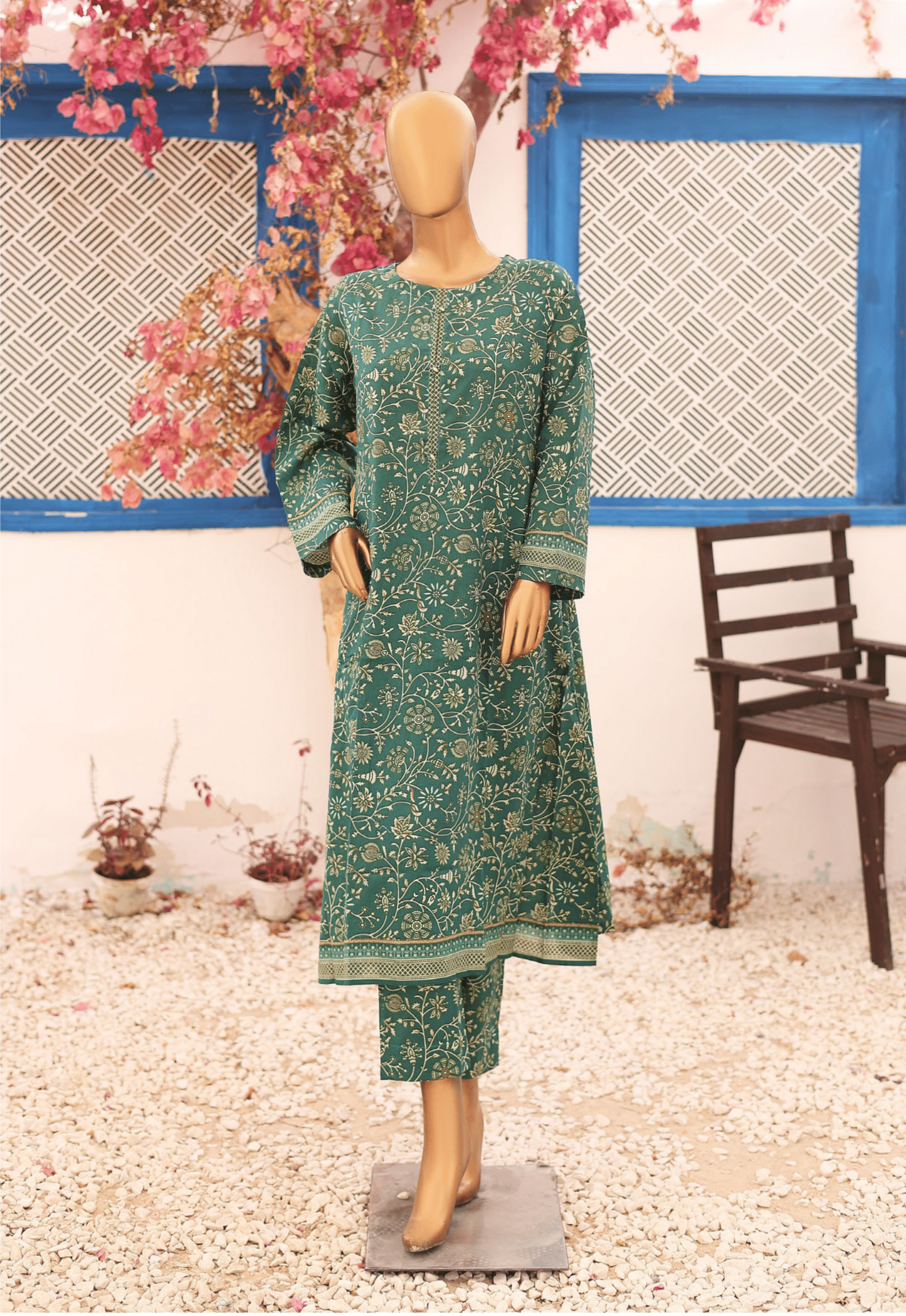 (Green) 2 Pc Printed Lawn Frock by Naubahar