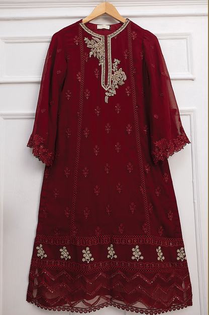 Azure Maroon 3 Pc Chiffon Embroidered Collection : Deep Claret