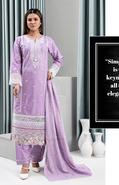 Lilac | Reay to Wear| Embroidered Lawn 3Pc dress - Rangz