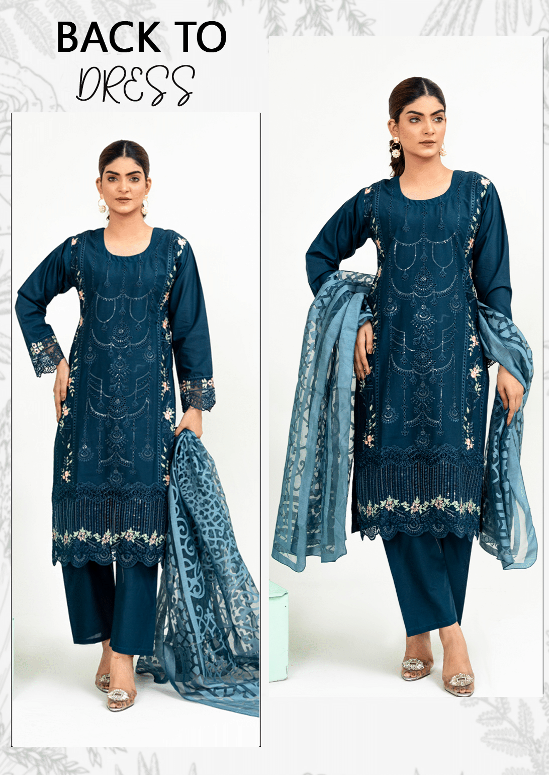 Blue|Chikankari Embroidered Lawn 3Pc dress - Rangz