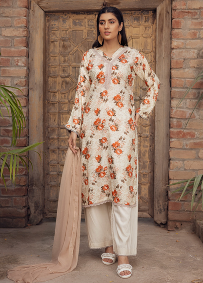 Soft Amber | Printed Linen Salwar Kameez With Chiffon Dupatta| Ready to Wear 3 Pc dress - Rangz