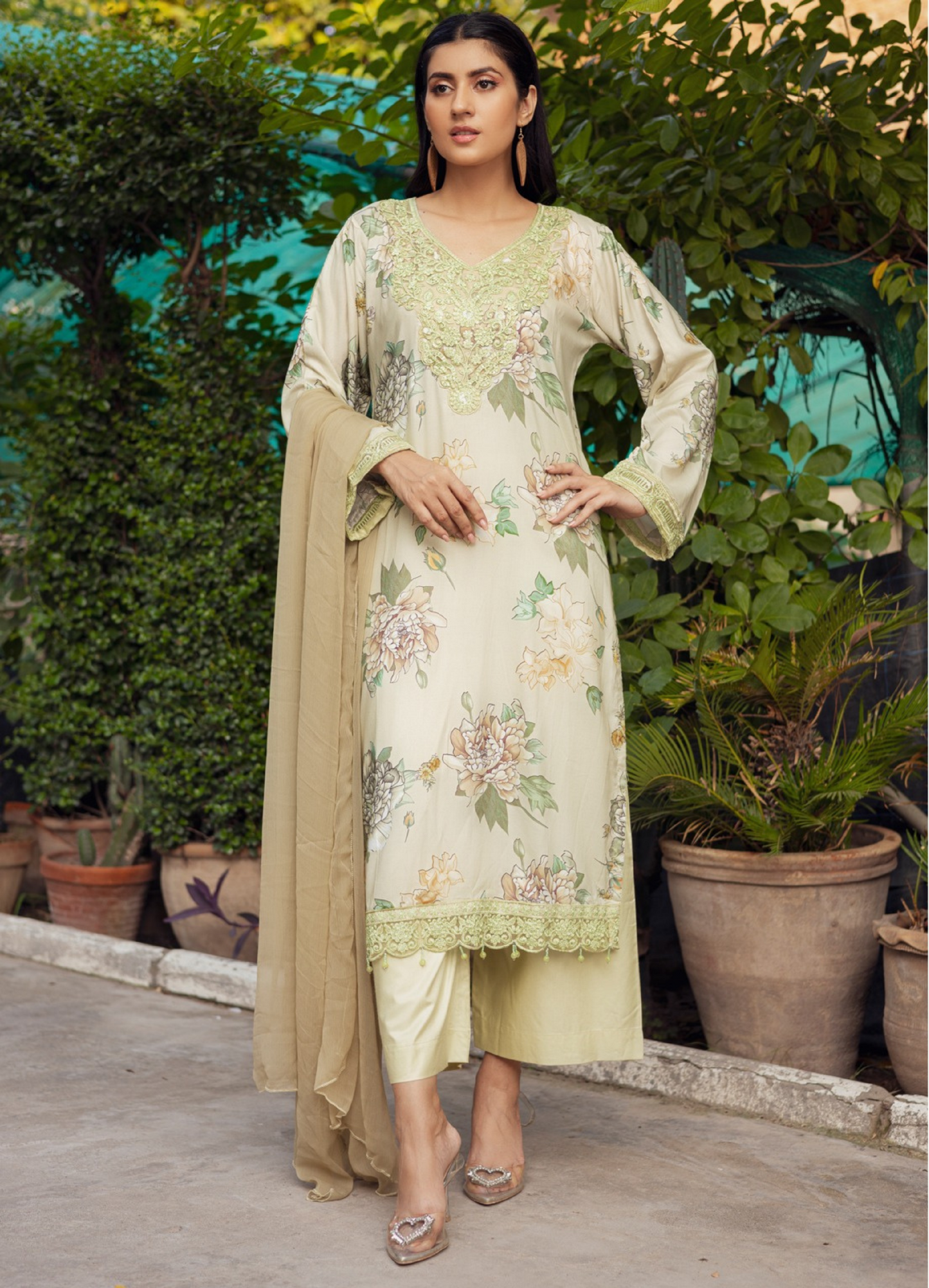 Multi floral | Printed Linen Salwar Kameez With Chiffon Dupatta| Ready to Wear 3 Pc dress - Rangz