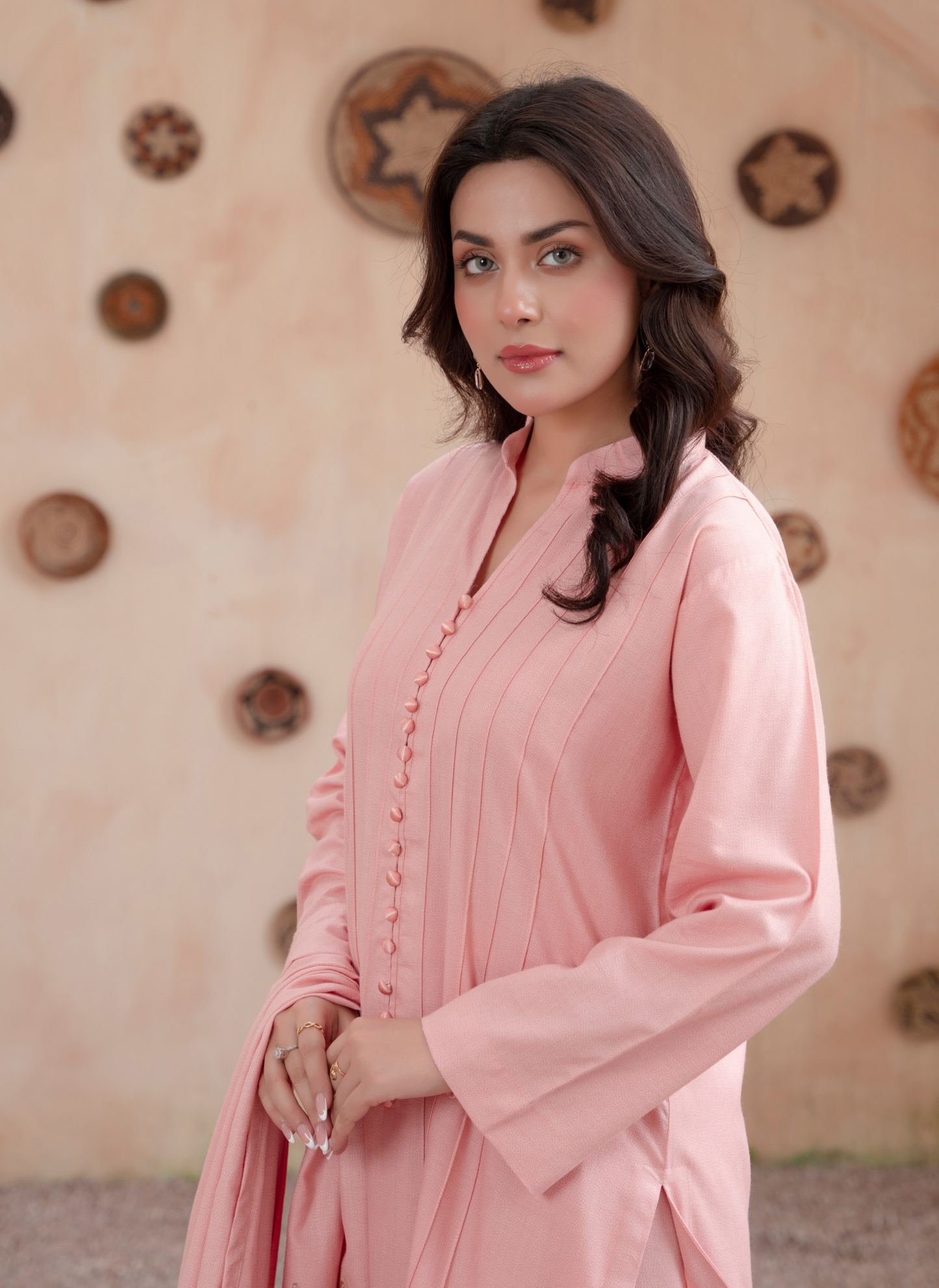 (Pink) 3 Pc Dhanak Dress with Embroidered Wool Shawl Dupatta | Winter Wear | RANIYA.H