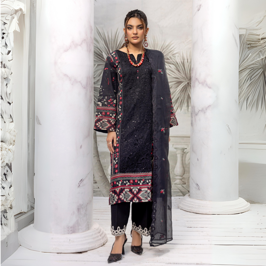 Black Eel 3 Pc Digital Printed Embroidered Khaddar Collection | Winter Wear | SIMRANS