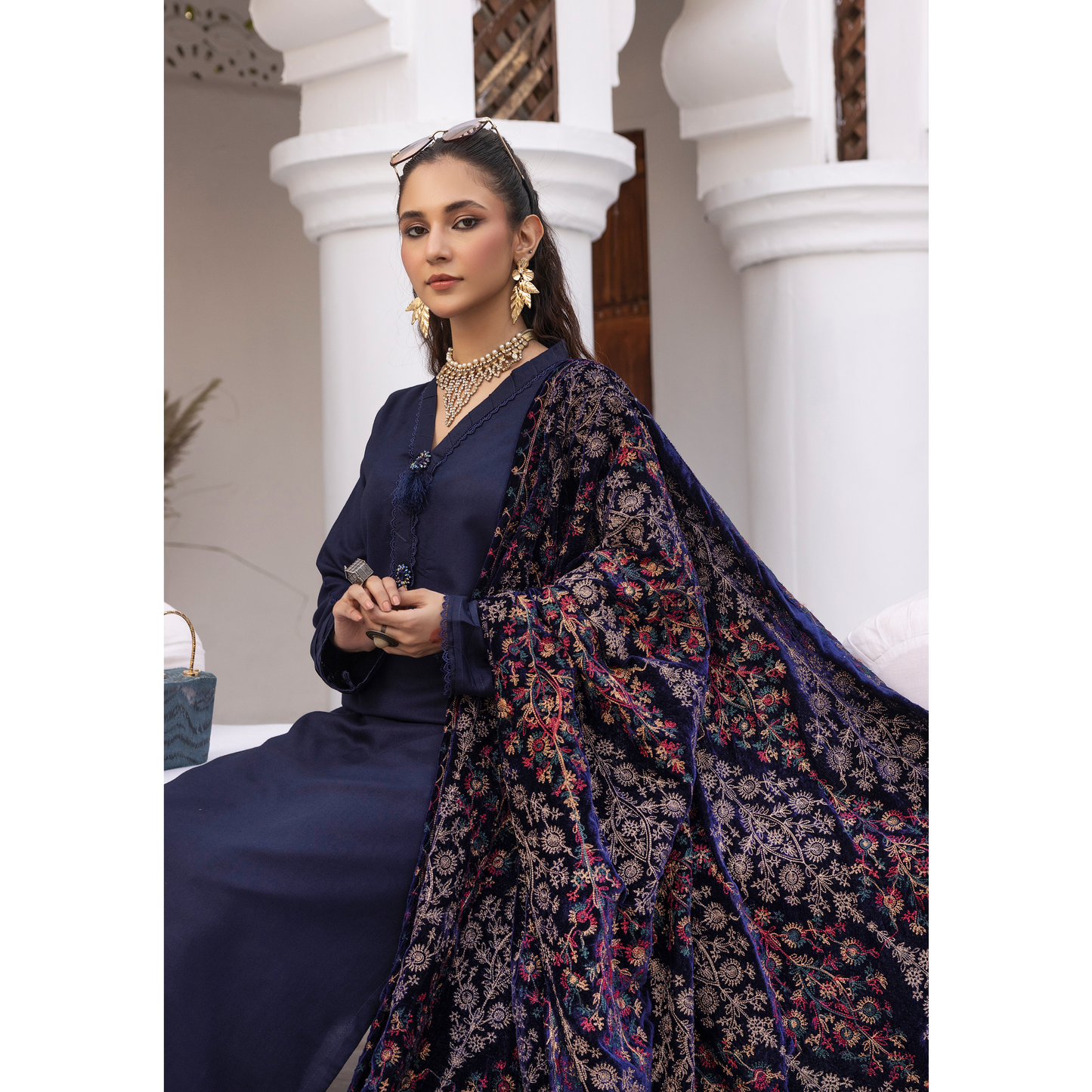 Dhanak Dress Heavily Embroidered Shawl  3 Pc Ready-to-wear by SIMRANS