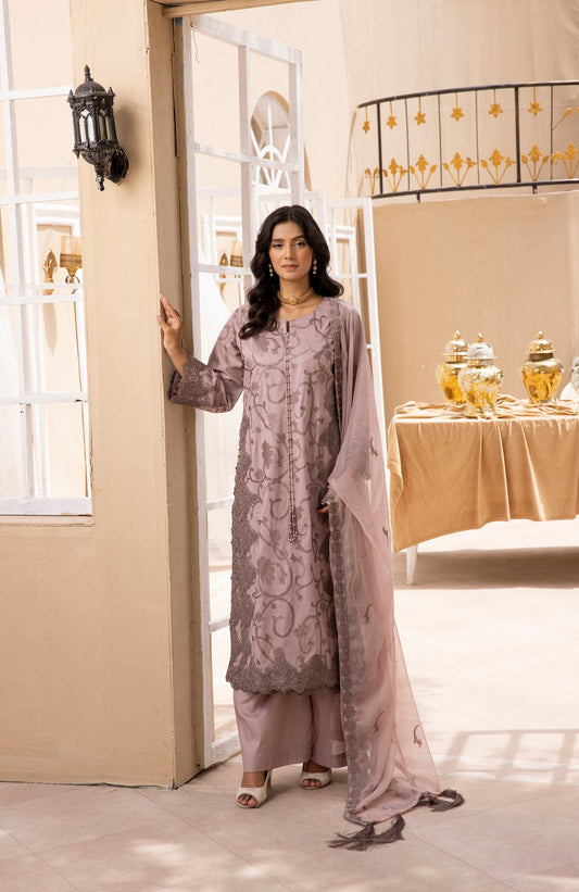 Mauve Grey|Embroidered Cambric Cotton|3 Pc|Simrans