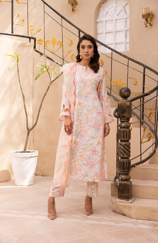 floral 3 piece embroidered lawn dress-Simrans