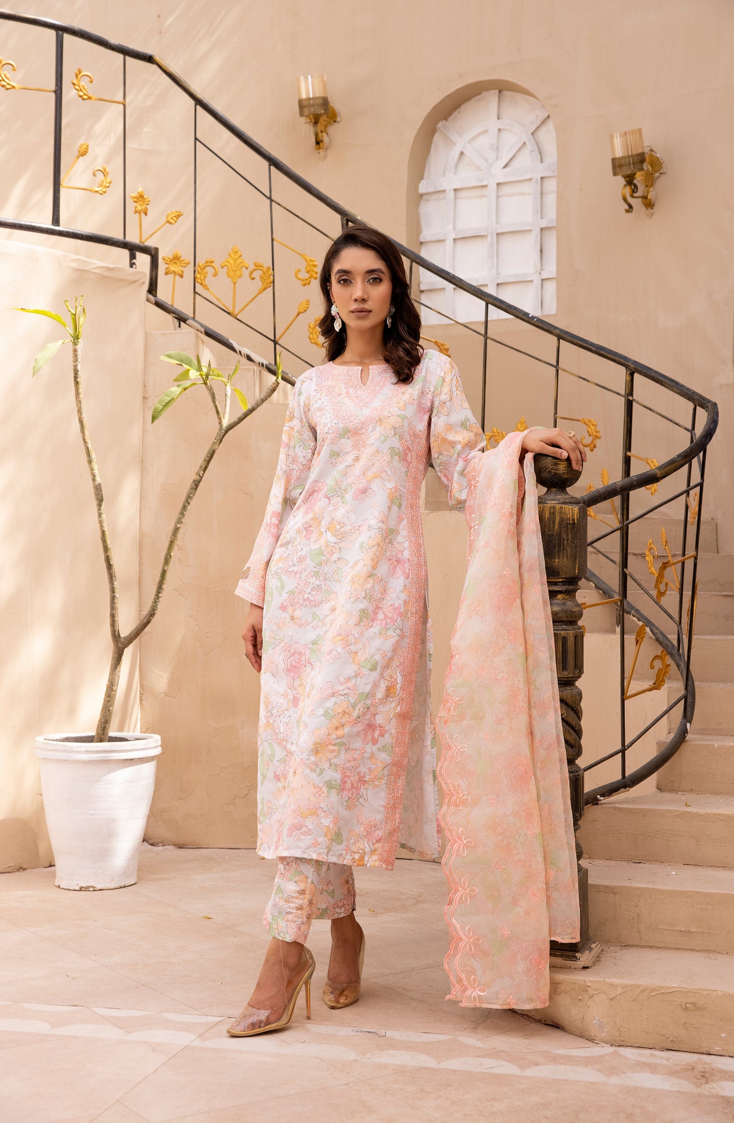 floral 3 piece embroidered lawn dress-Simrans