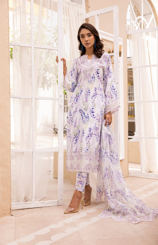 Multi floral 3 piece embroidered lawn dress-Simrans