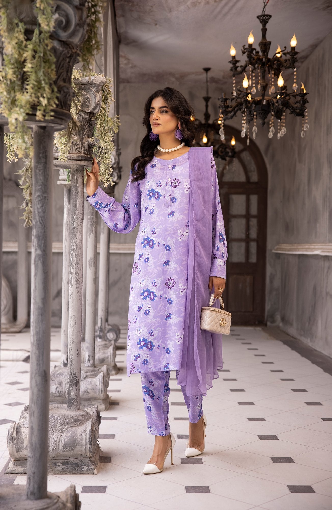 (Lilac) 3 Piece Printed Lawn dress by Simran