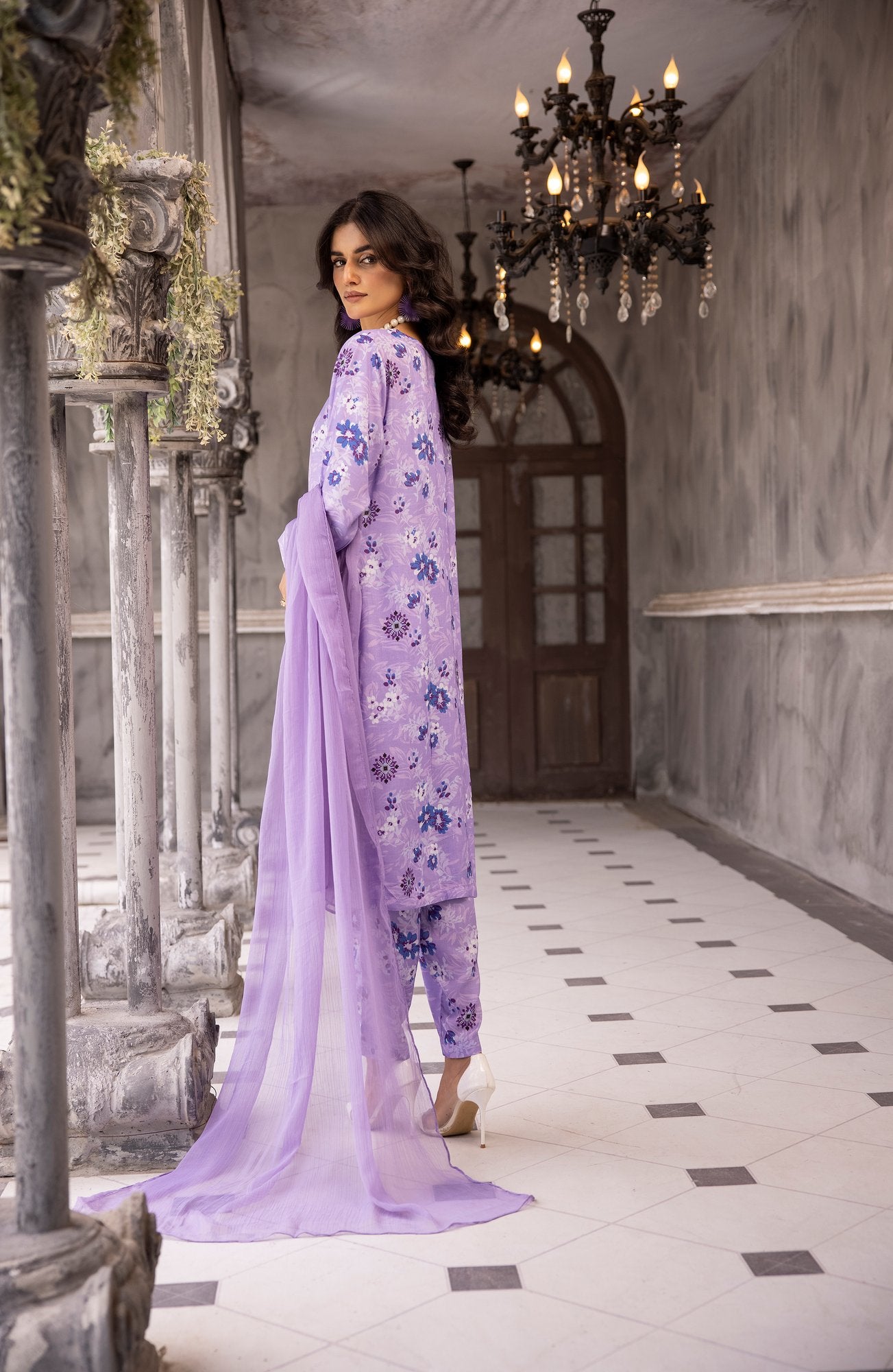 (Lilac) 3 Piece Printed Lawn dress by Simran