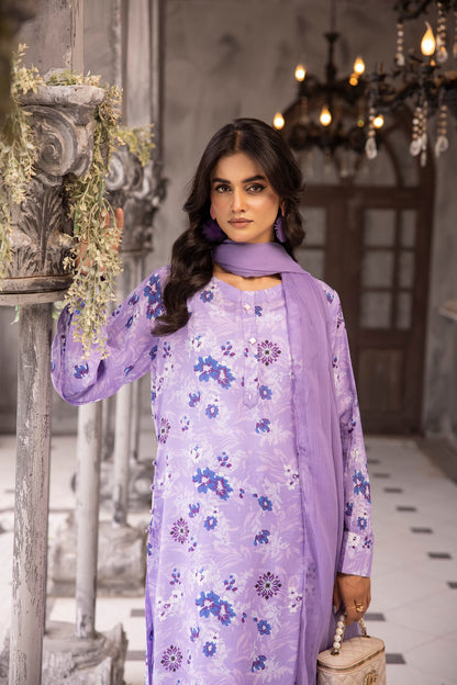 (Lilac) 3 Piece Printed Lawn dress by Simran