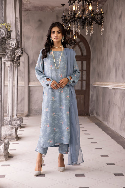 (Greyish Blue) 3 Piece Printed Lawn dress by Simran