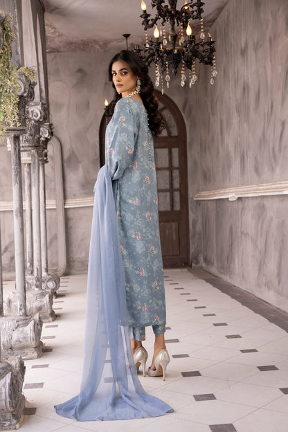 (Greyish Blue) 3 Piece Printed Lawn dress by Simran