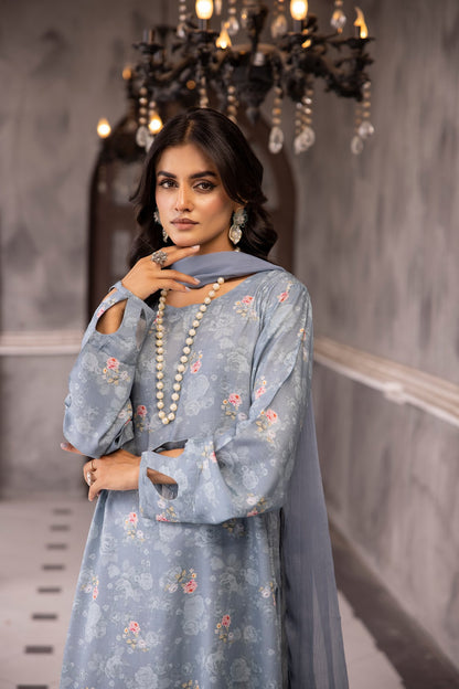 (Greyish Blue) 3 Piece Printed Lawn dress by Simran