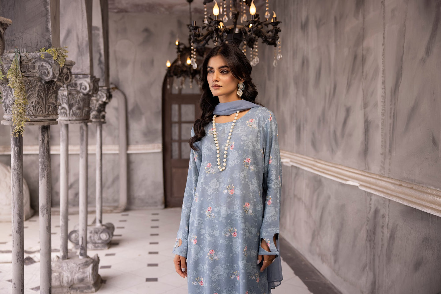 (Greyish Blue) 3 Piece Printed Lawn dress by Simran