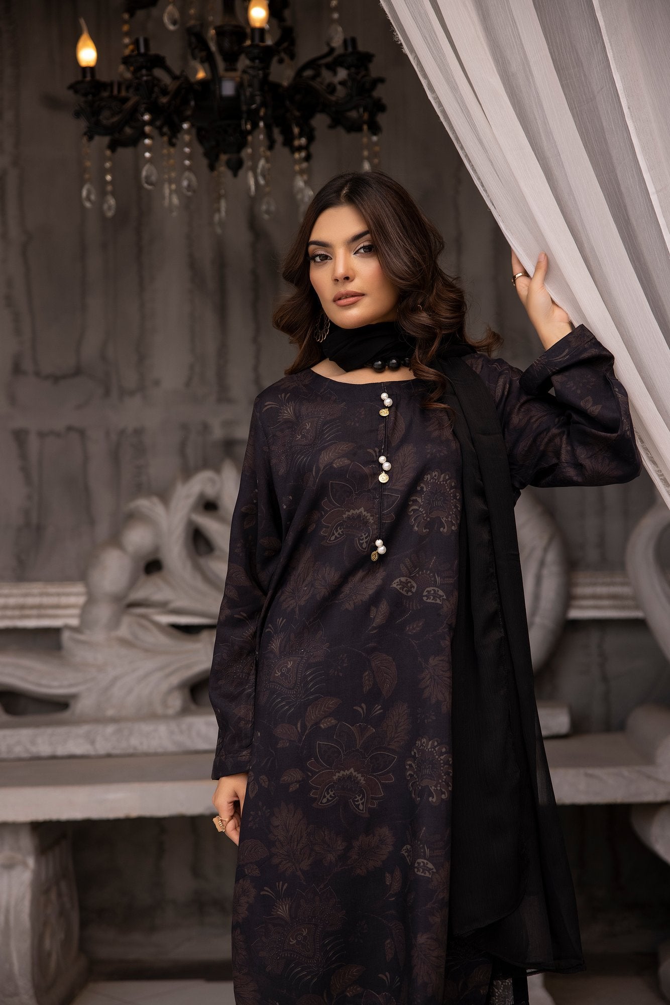 (Black) 3 Piece Printed Lawn dress by Simran