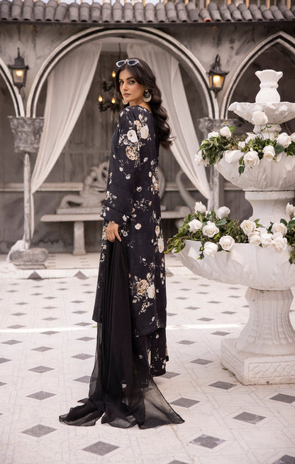 (Black) 3 Piece Printed Lawn dress by Simran