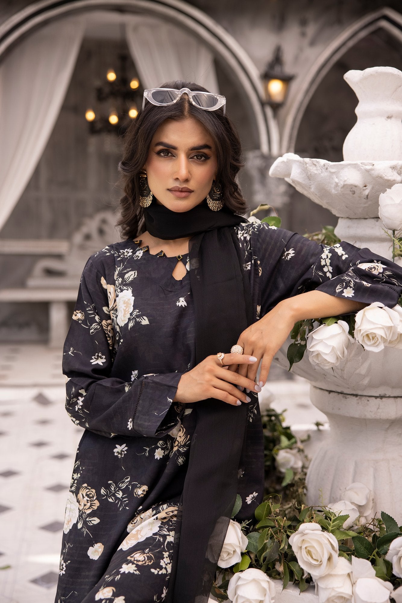 (Black) 3 Piece Printed Lawn dress by Simran