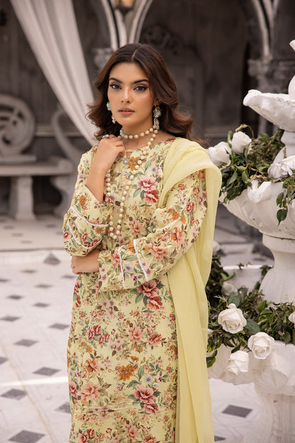 (Dull Yellow) 3 Piece Printed Lawn dress by Simran