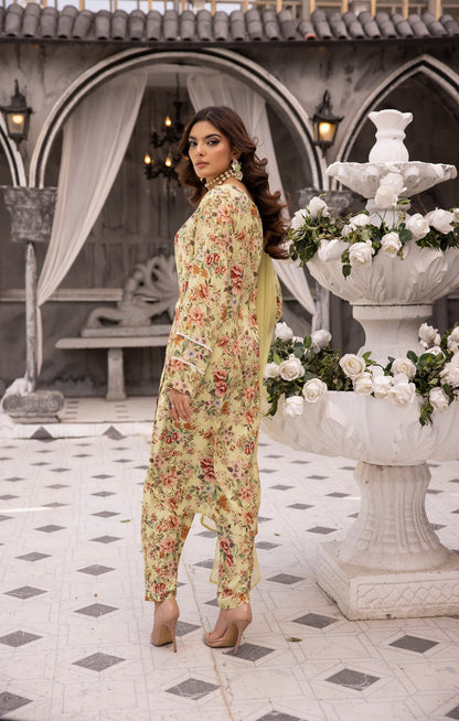 (Dull Yellow) 3 Piece Printed Lawn dress by Simran